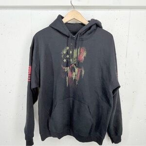 Grunt Style size Large Black Patriotic Skull Flag Hoodie Sweatshirt